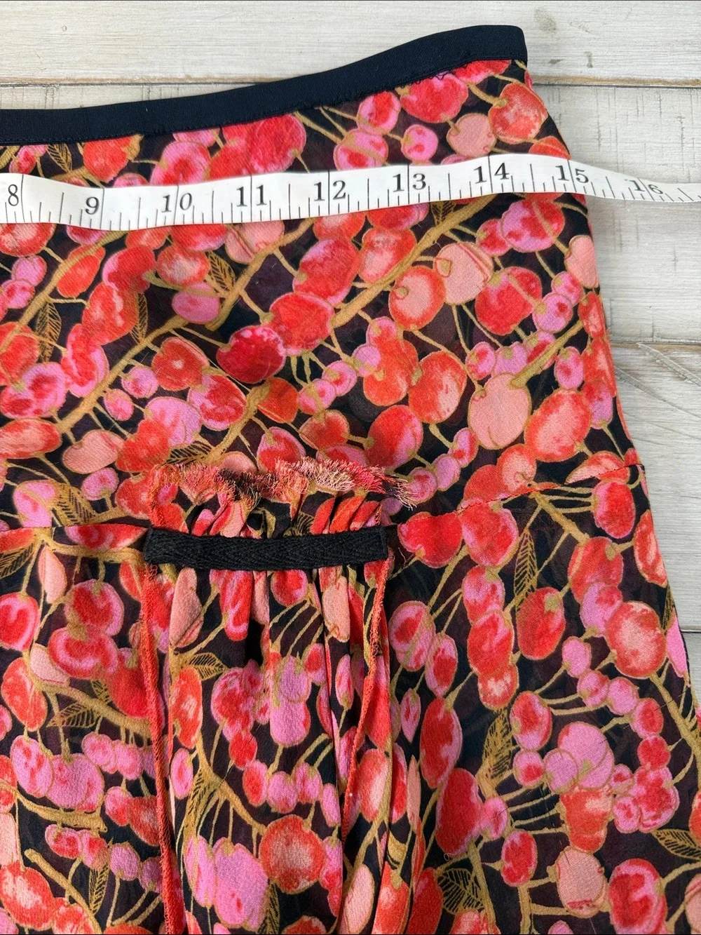 Intuitions A-Line Silk Skirt in Red and Pink Cherries